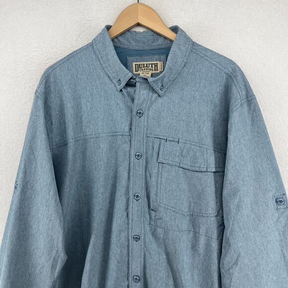 DULUTH TRADING Shirt Mens XLT Tall Stripe Button Up Vented Roll Tab Sleeve Blue - Picture 7 of 16